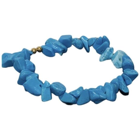 Vintage Faux Turquoise Chips Copper Findings Stretch Women’s Stackable Bracelet - Picture 5 of 6